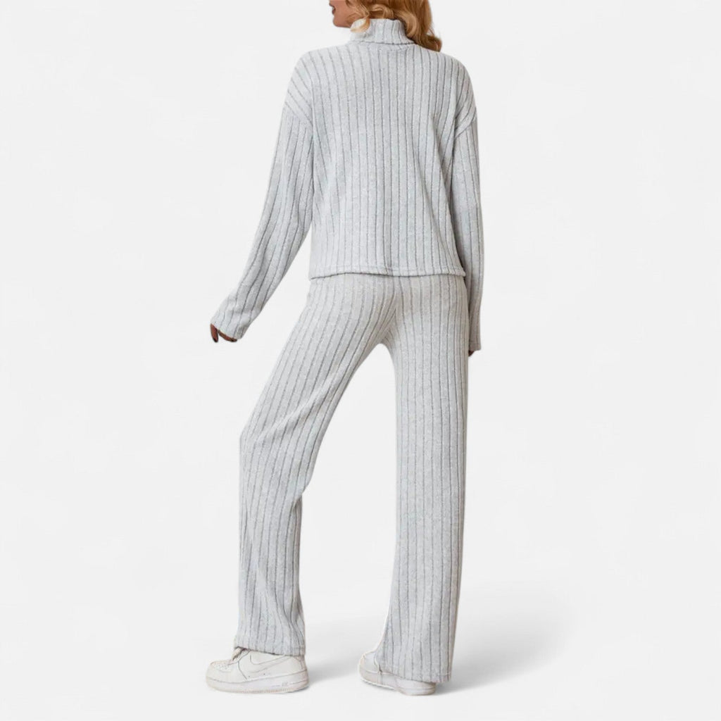 Elvayn | Women’s Ribbed Set – Mock Neck & Wide-Leg Elegance
