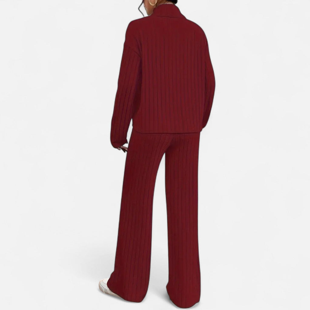 Elvayn | Women’s Ribbed Set – Mock Neck & Wide-Leg Elegance