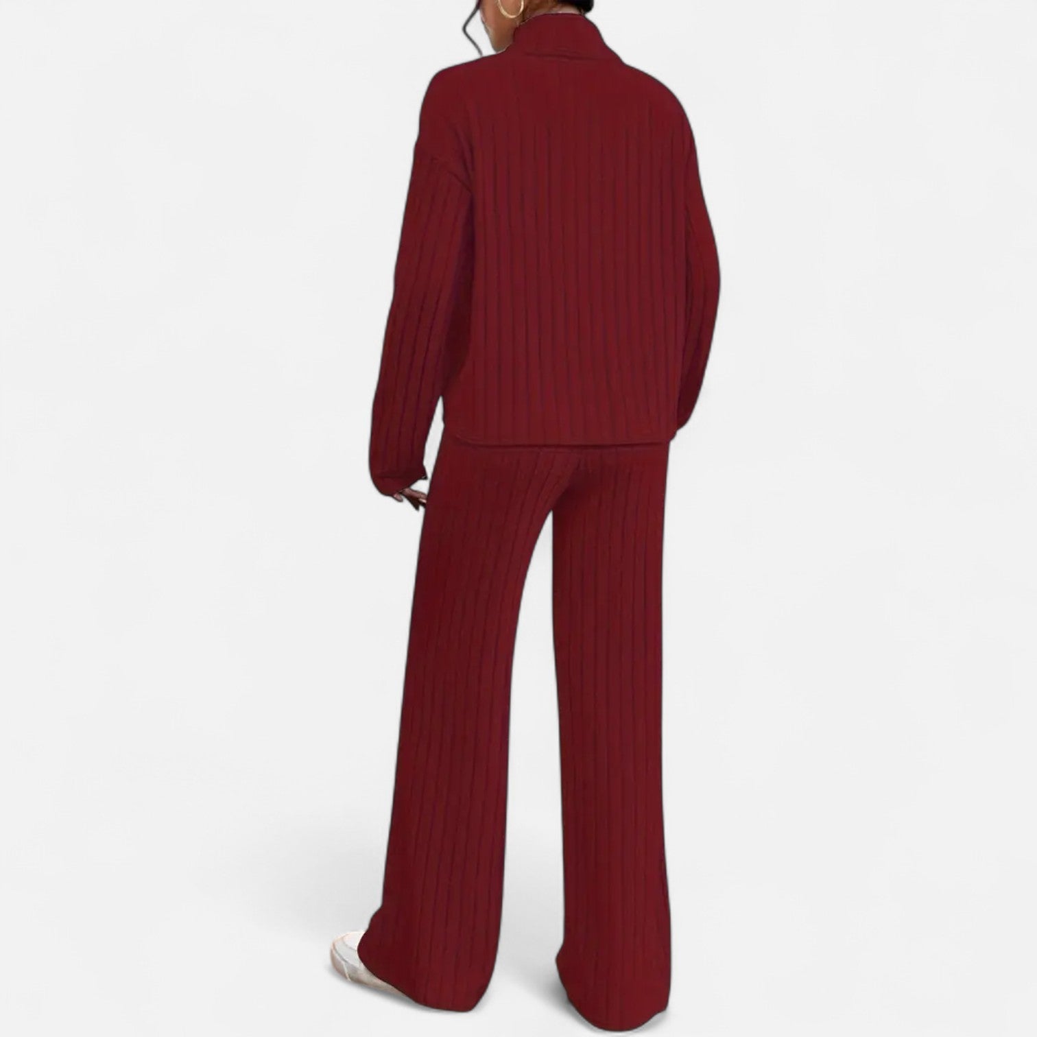 Elvayn | Women’s Ribbed Set – Mock Neck & Wide-Leg Elegance