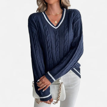 Cable-knit V-neck sweater for women – elegant style