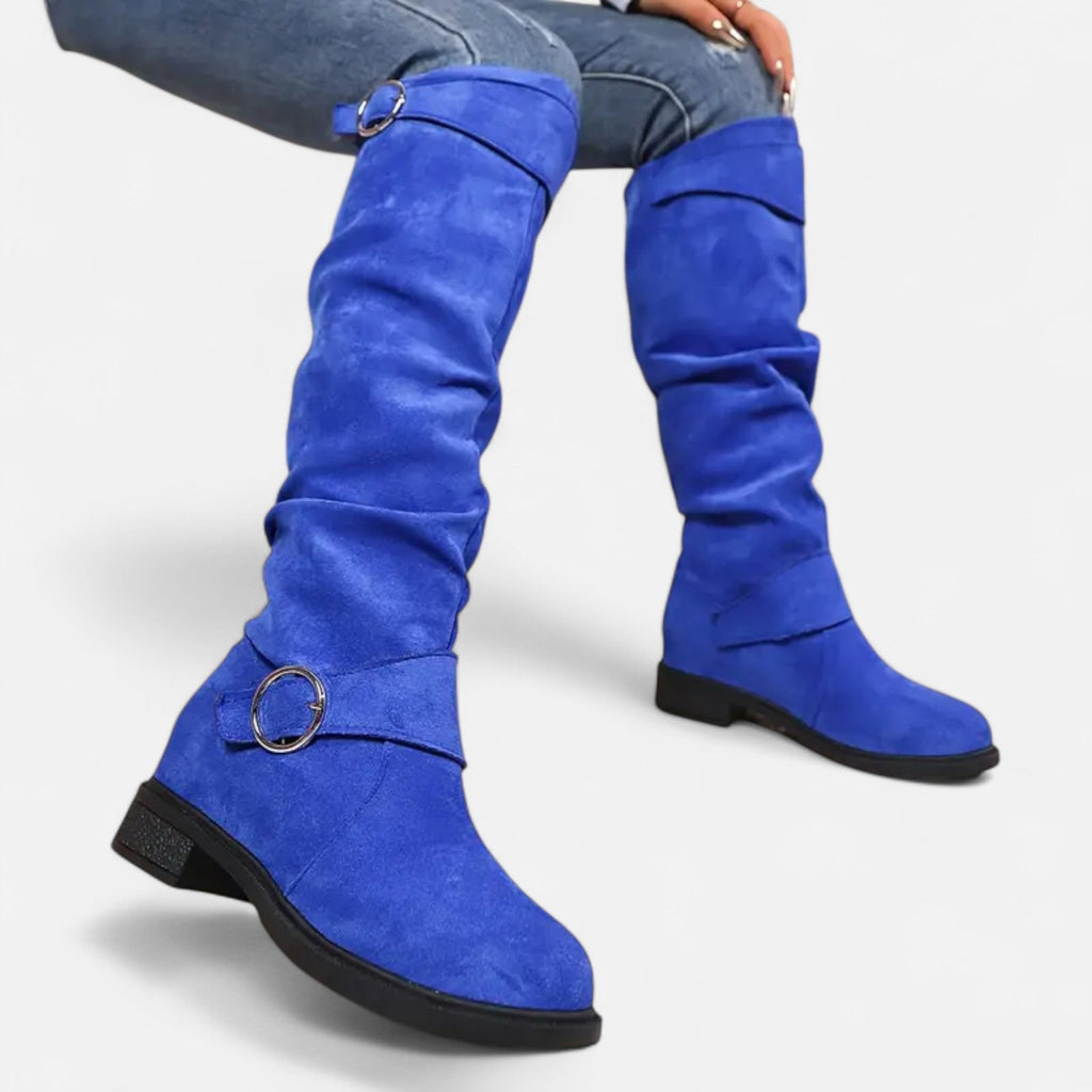 Elvayn | Women’s Knee-High Boots – Buckle Belt Elegance