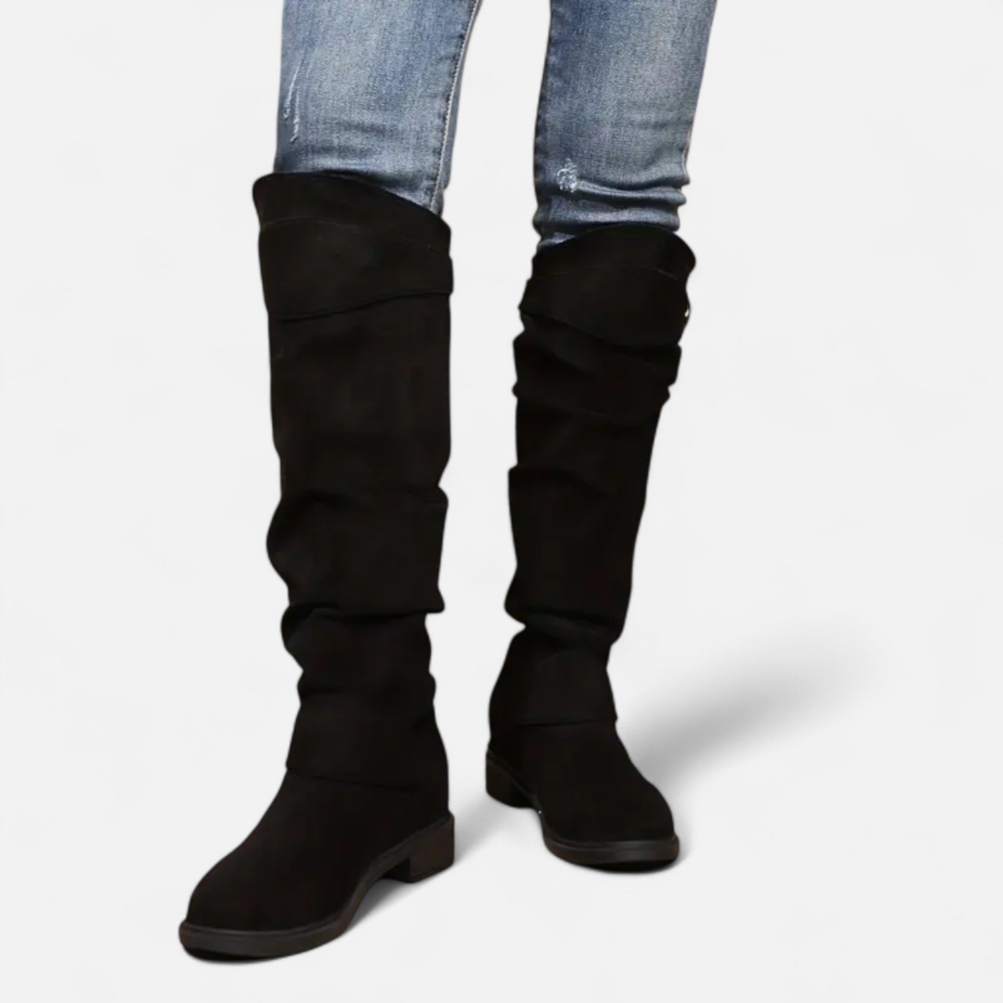 Elvayn | Women’s Knee-High Boots – Buckle Belt Elegance