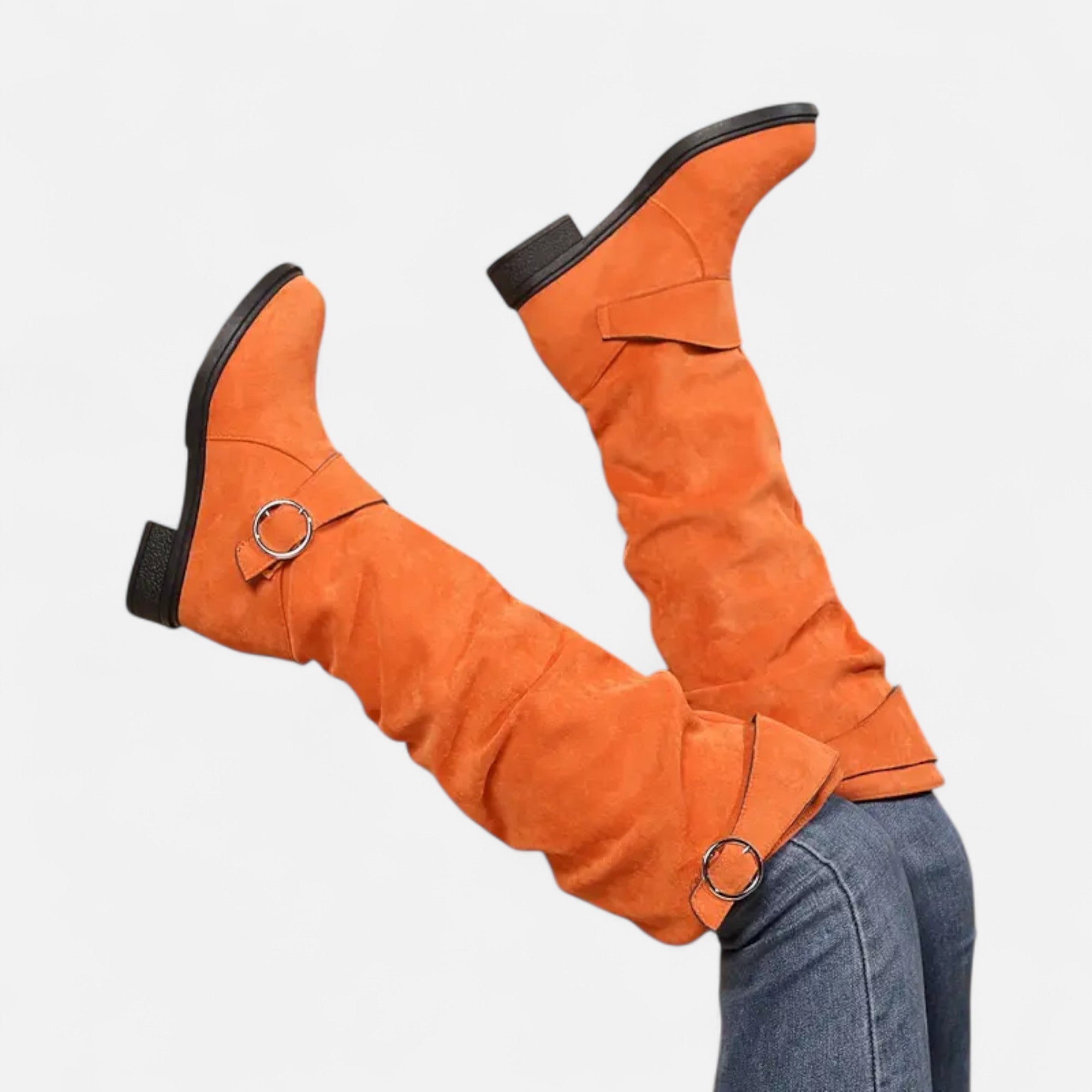 Elvayn | Women’s Knee-High Boots – Buckle Belt Elegance