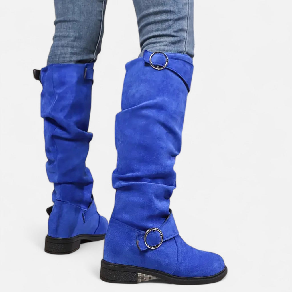 Elvayn | Women’s Knee-High Boots – Buckle Belt Elegance