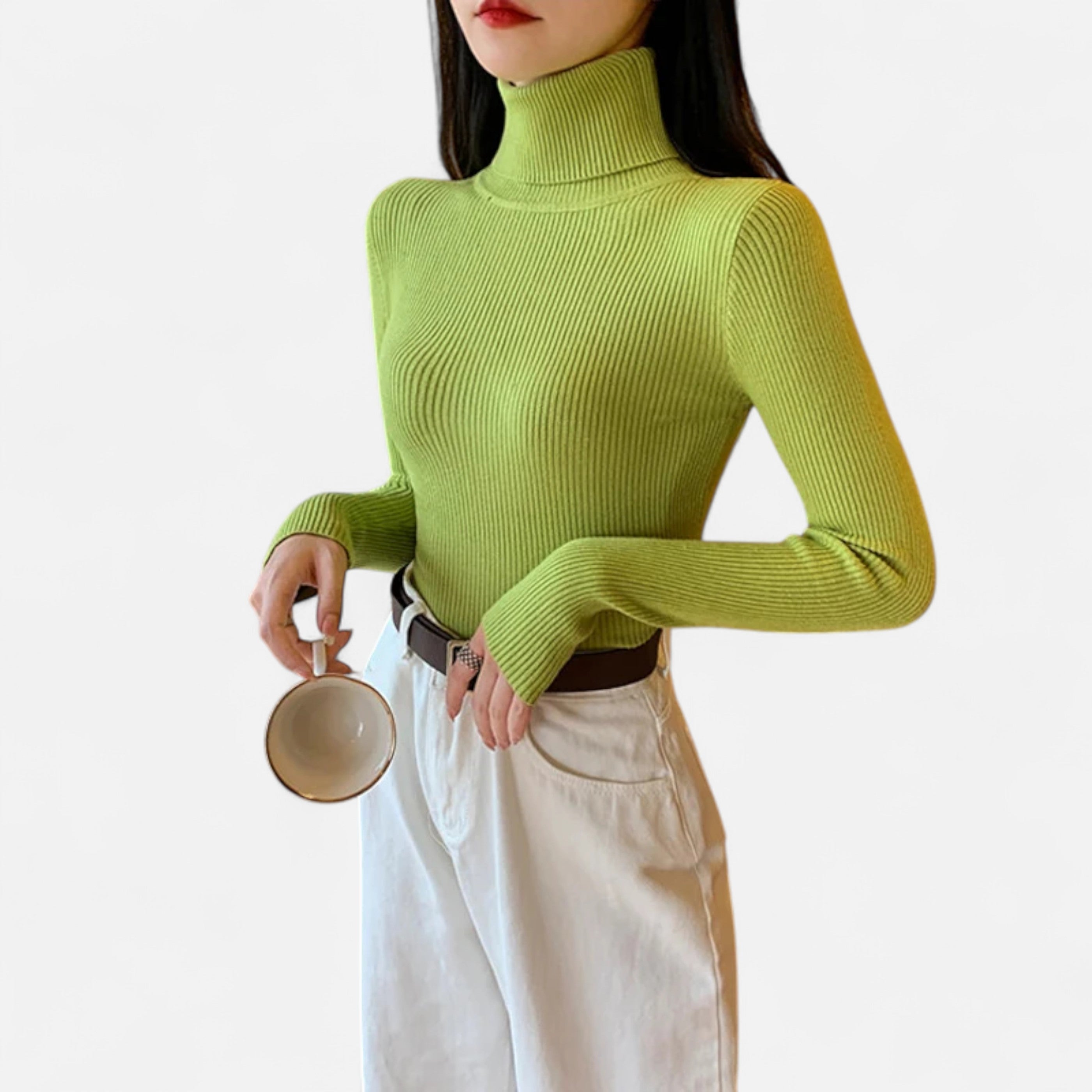 Elvayn | Women’s Ribbed Turtleneck – Foldover Winter Elegance