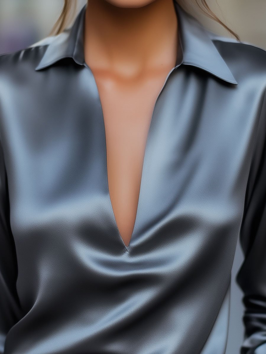 Elvayn | Women’s Spring V-Neck Satin Blouse