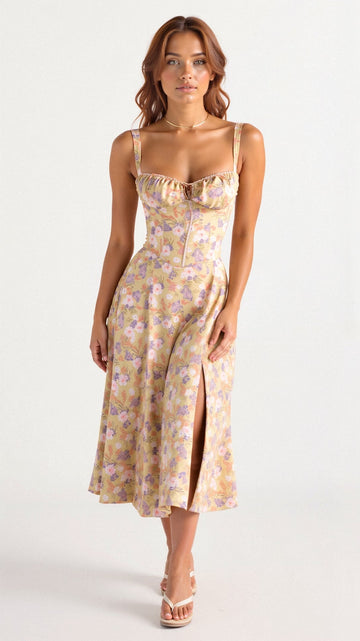 Elvayn | Floral Chic Corset Midi Dress