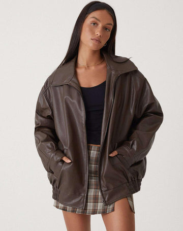 Elvayn | Women’s Oversized Leather Bomber Jacket